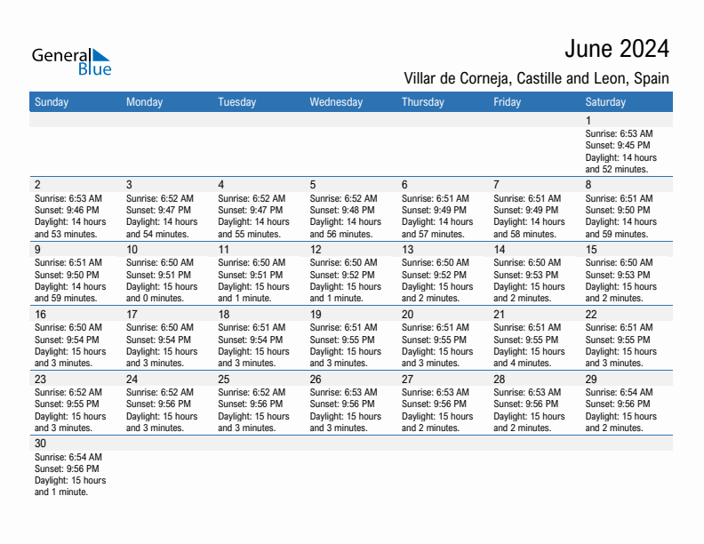 Villar de Corneja June 2024 sunrise and sunset calendar in PDF, Excel, and Word