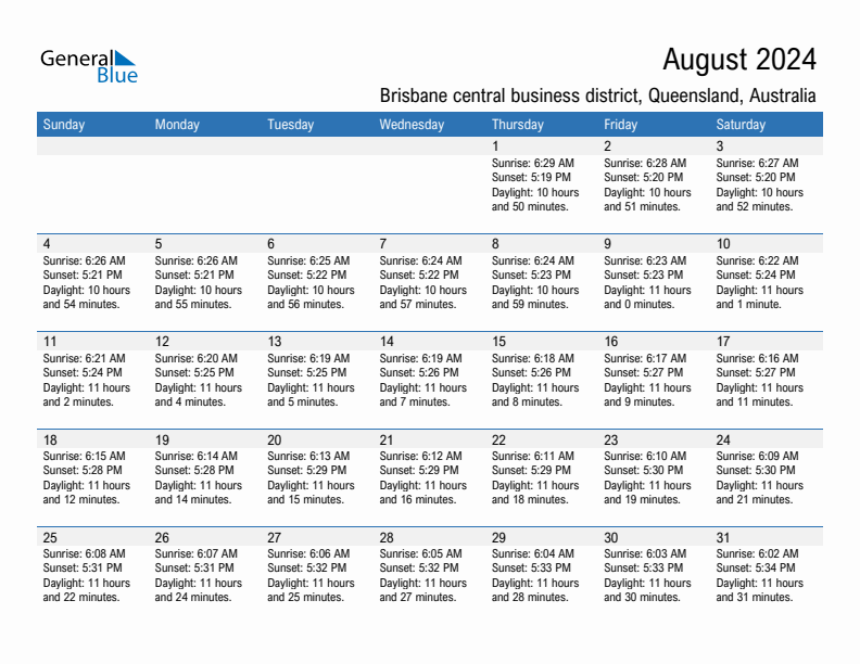 Brisbane central business district August 2024 sunrise and sunset calendar in PDF, Excel, and Word