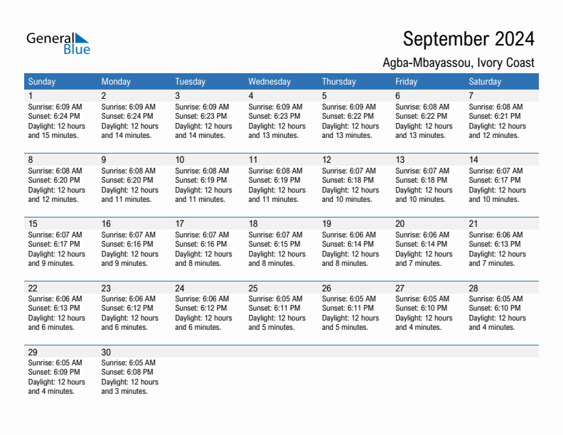 Agba-Mbayassou September 2024 sunrise and sunset calendar in PDF, Excel, and Word