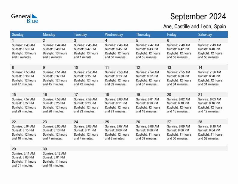 Ane September 2024 sunrise and sunset calendar in PDF, Excel, and Word