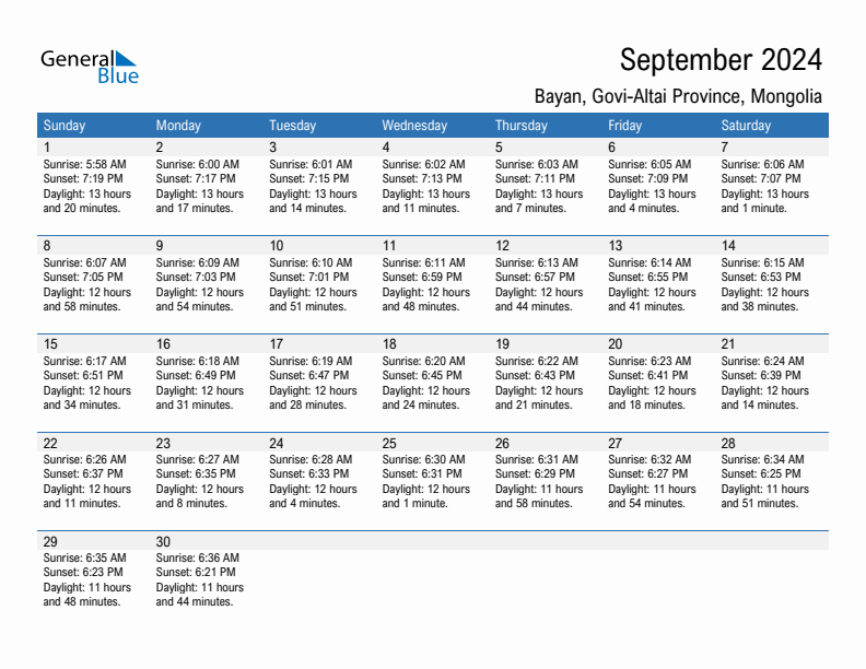 Bayan September 2024 sunrise and sunset calendar in PDF, Excel, and Word