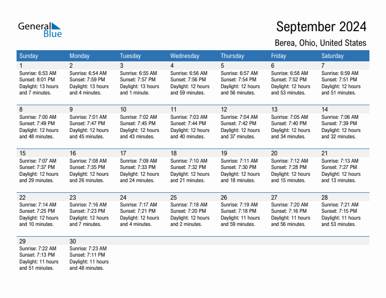 Berea September 2024 sunrise and sunset calendar in PDF, Excel, and Word