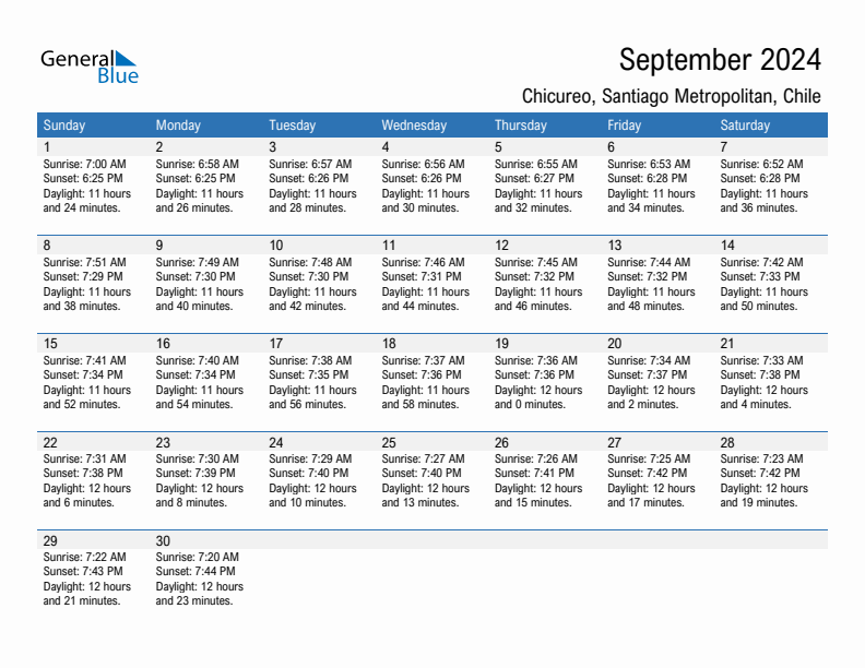 Chicureo September 2024 sunrise and sunset calendar in PDF, Excel, and Word