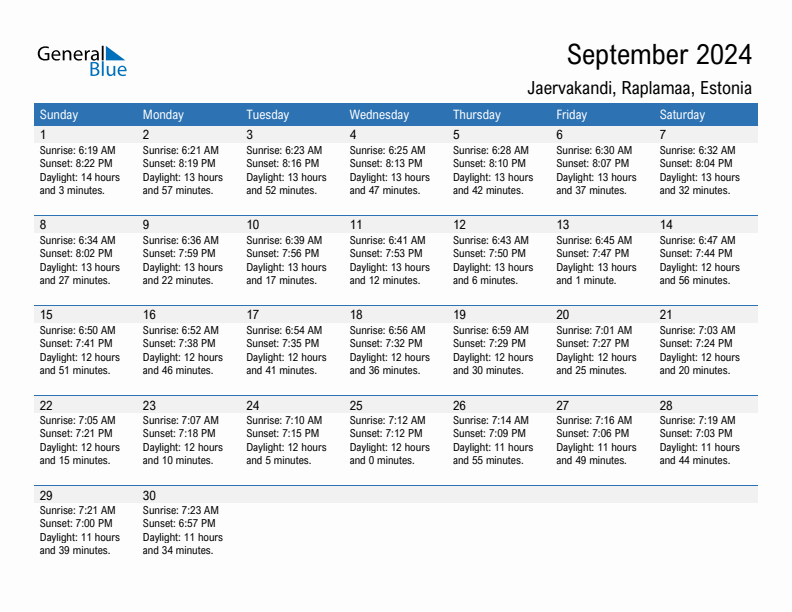 Jaervakandi September 2024 sunrise and sunset calendar in PDF, Excel, and Word