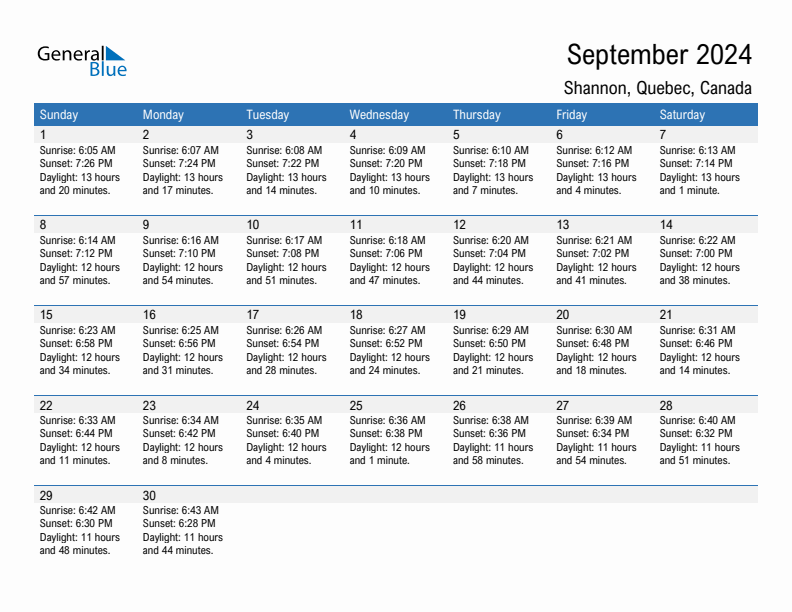 Shannon September 2024 sunrise and sunset calendar in PDF, Excel, and Word