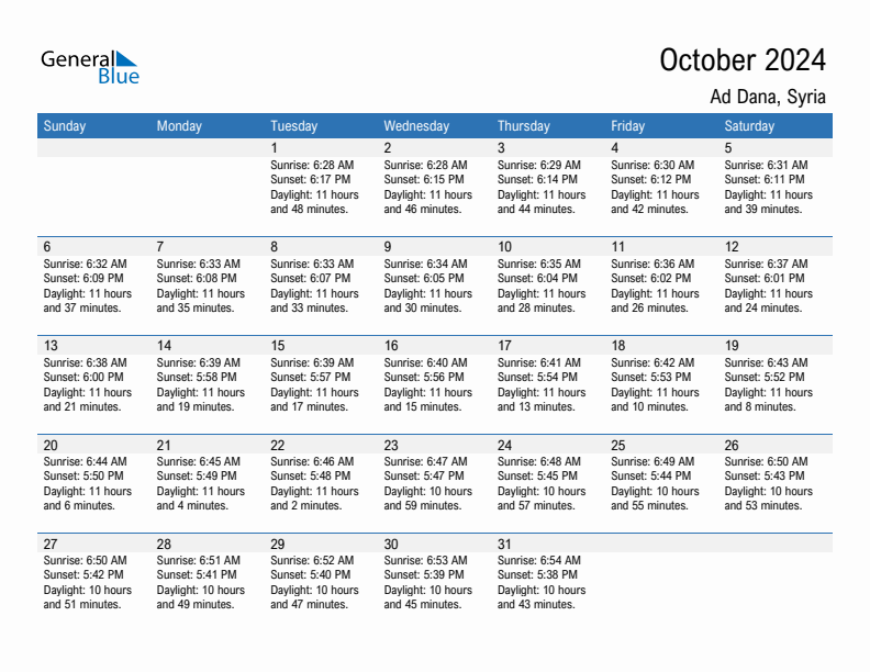 Ad Dana October 2024 sunrise and sunset calendar in PDF, Excel, and Word