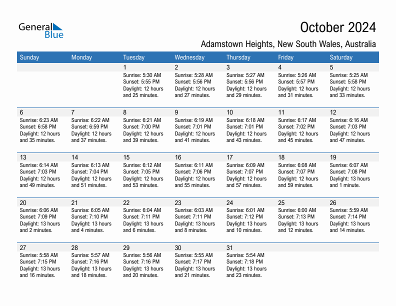 Adamstown Heights October 2024 sunrise and sunset calendar in PDF, Excel, and Word