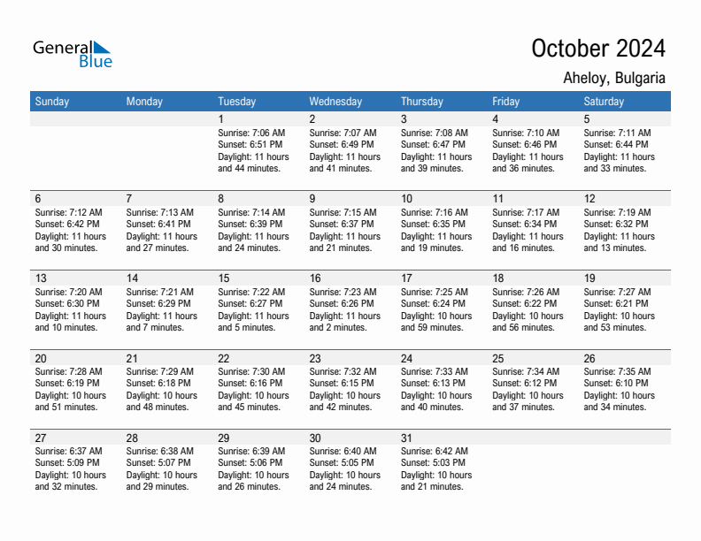 Aheloy October 2024 sunrise and sunset calendar in PDF, Excel, and Word