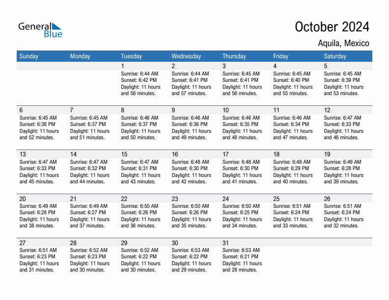 Aquila October 2024 sunrise and sunset calendar in PDF, Excel, and Word