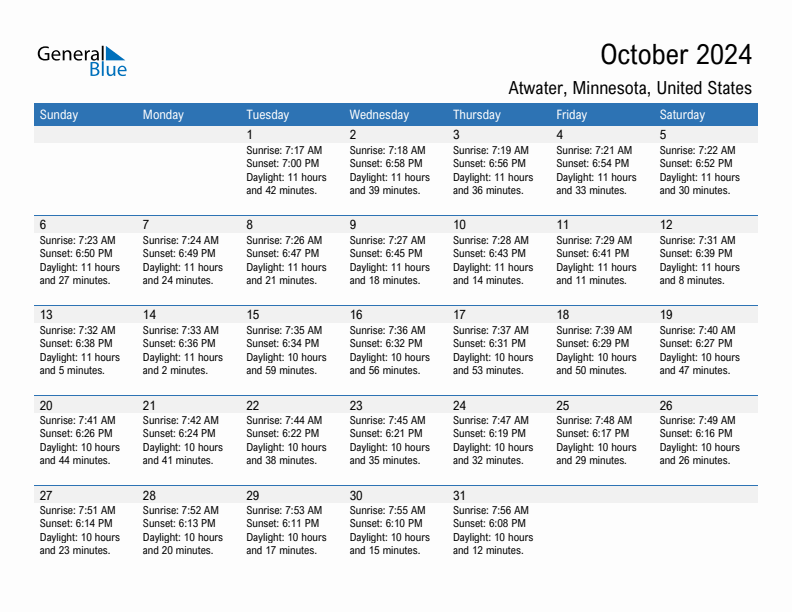 Atwater October 2024 sunrise and sunset calendar in PDF, Excel, and Word