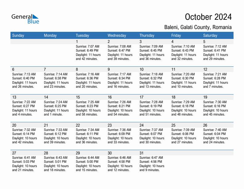 Baleni October 2024 sunrise and sunset calendar in PDF, Excel, and Word