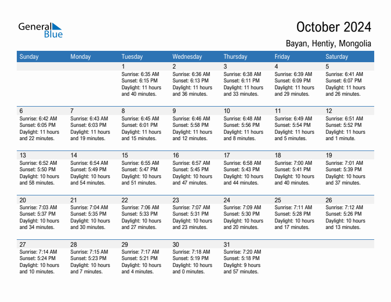 Bayan October 2024 sunrise and sunset calendar in PDF, Excel, and Word