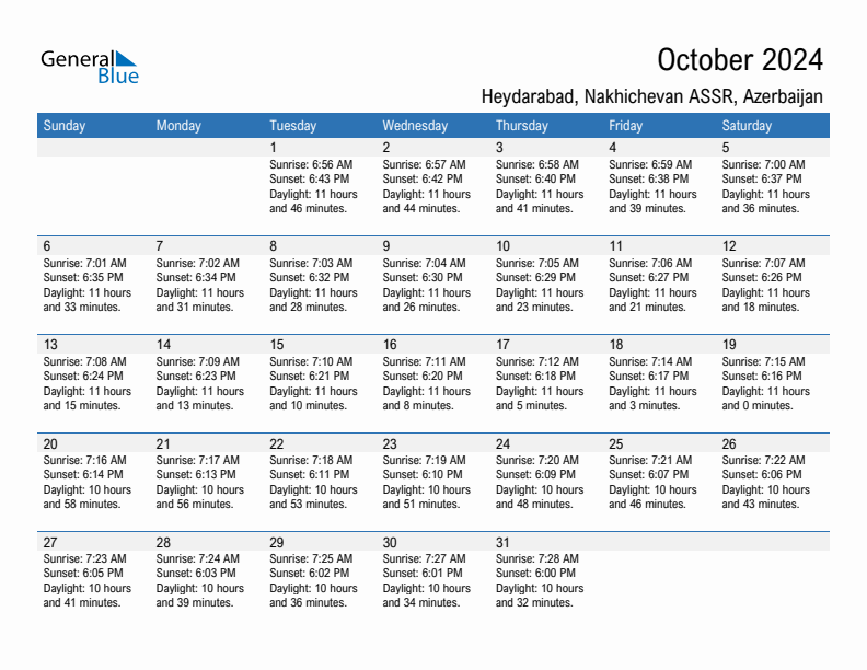 Heydarabad October 2024 sunrise and sunset calendar in PDF, Excel, and Word