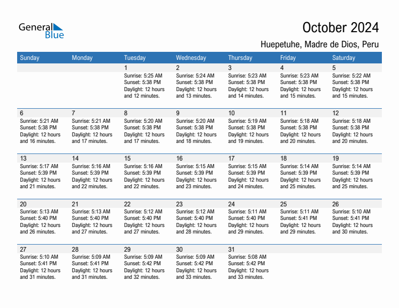 Huepetuhe October 2024 sunrise and sunset calendar in PDF, Excel, and Word