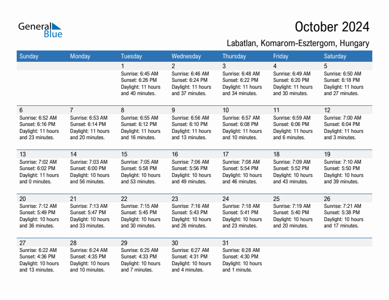 Labatlan October 2024 sunrise and sunset calendar in PDF, Excel, and Word