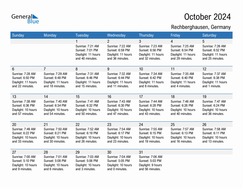 Rechberghausen October 2024 sunrise and sunset calendar in PDF, Excel, and Word