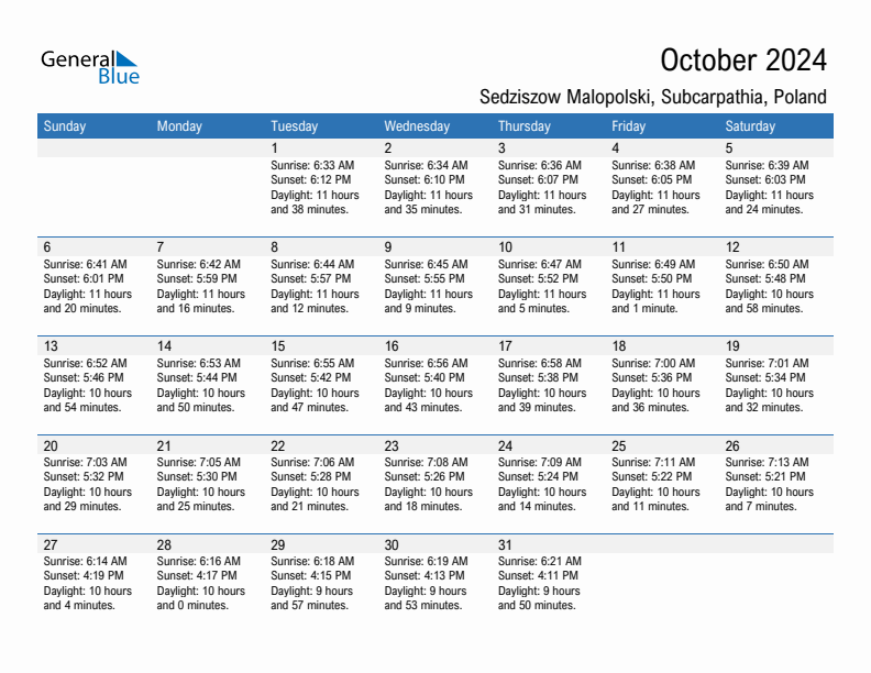 Sedziszow Malopolski October 2024 sunrise and sunset calendar in PDF, Excel, and Word