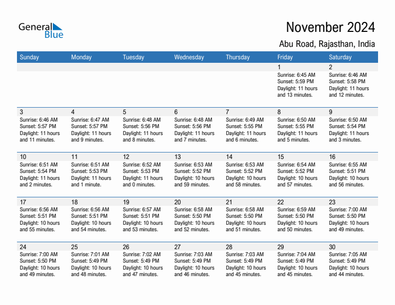 Abu Road November 2024 sunrise and sunset calendar in PDF, Excel, and Word