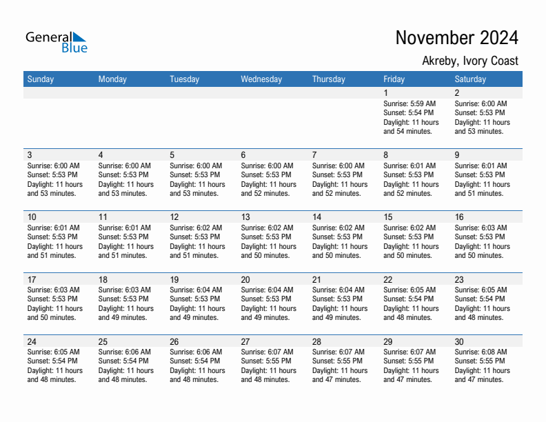 Akreby November 2024 sunrise and sunset calendar in PDF, Excel, and Word