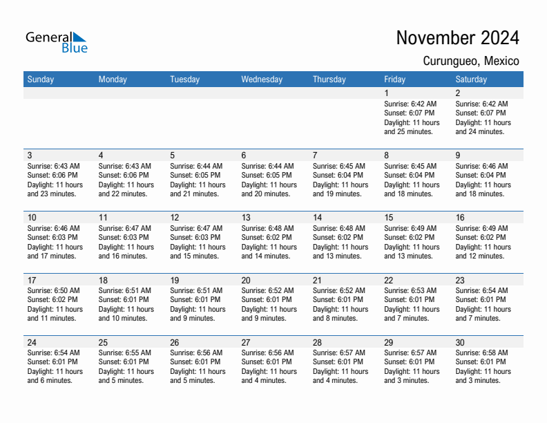 Curungueo November 2024 sunrise and sunset calendar in PDF, Excel, and Word