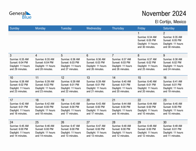 El Cortijo November 2024 sunrise and sunset calendar in PDF, Excel, and Word