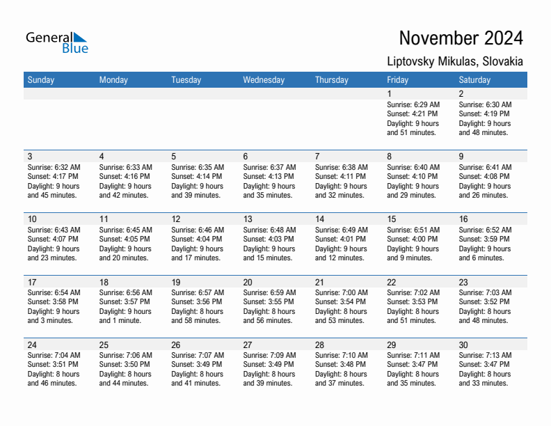 Liptovsky Mikulas November 2024 sunrise and sunset calendar in PDF, Excel, and Word