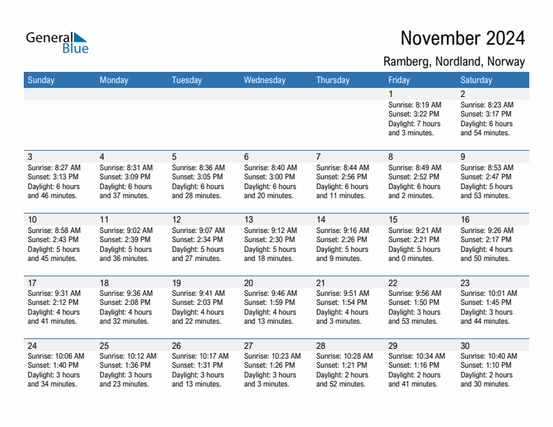 Ramberg November 2024 sunrise and sunset calendar in PDF, Excel, and Word