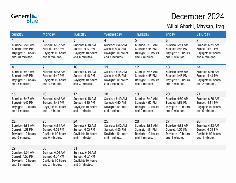 'Ali al Gharbi December 2024 sunrise and sunset calendar in PDF, Excel, and Word