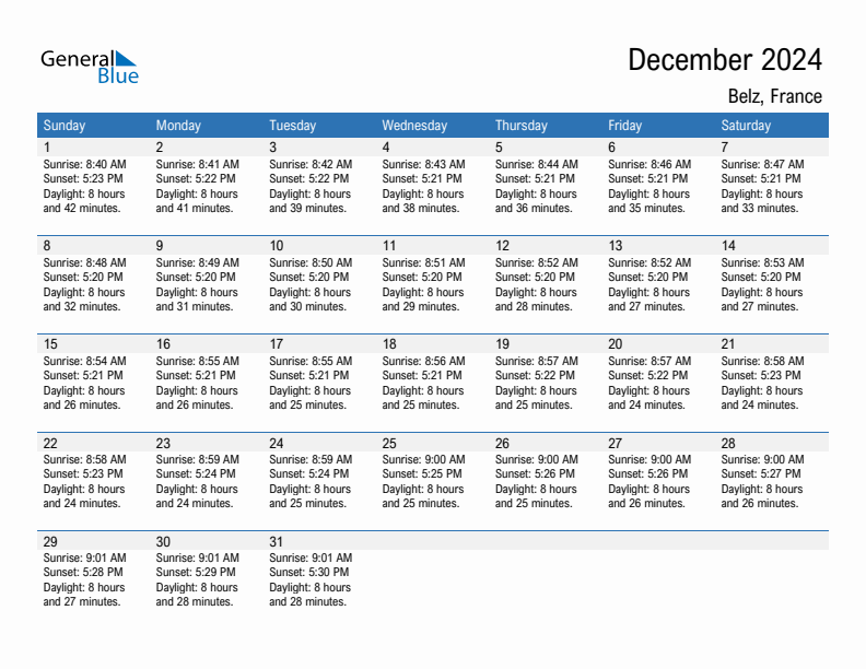 Belz December 2024 sunrise and sunset calendar in PDF, Excel, and Word