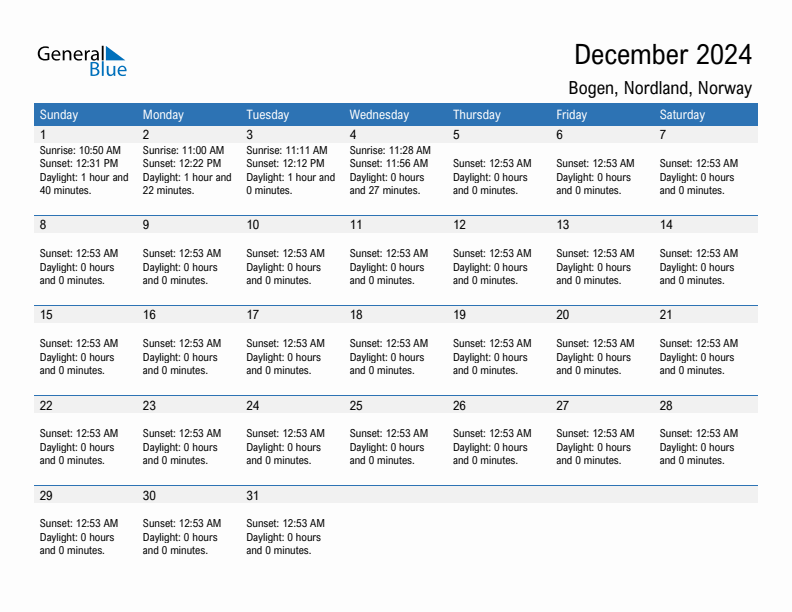 Bogen December 2024 sunrise and sunset calendar in PDF, Excel, and Word