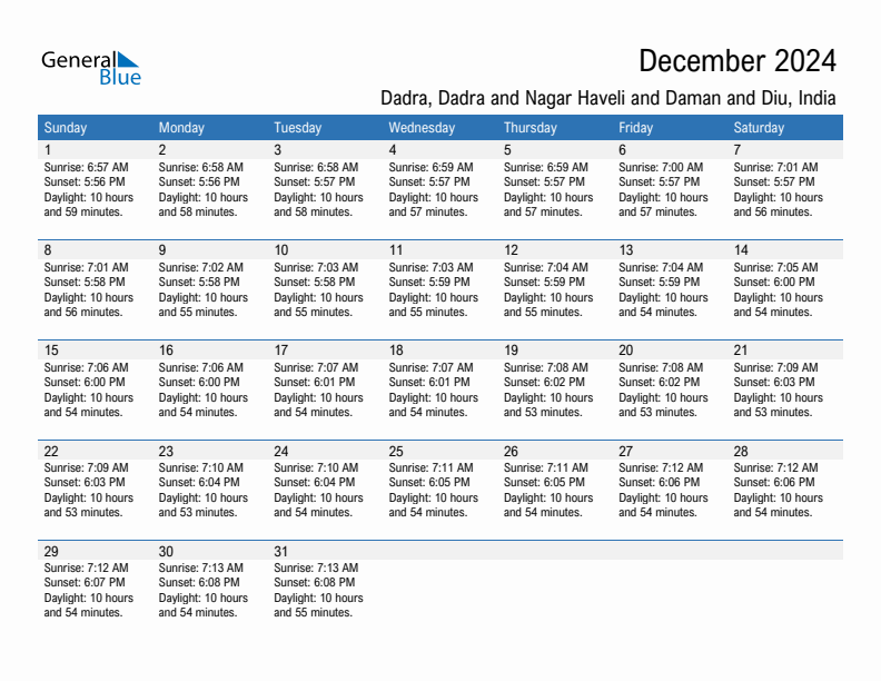 Dadra December 2024 sunrise and sunset calendar in PDF, Excel, and Word