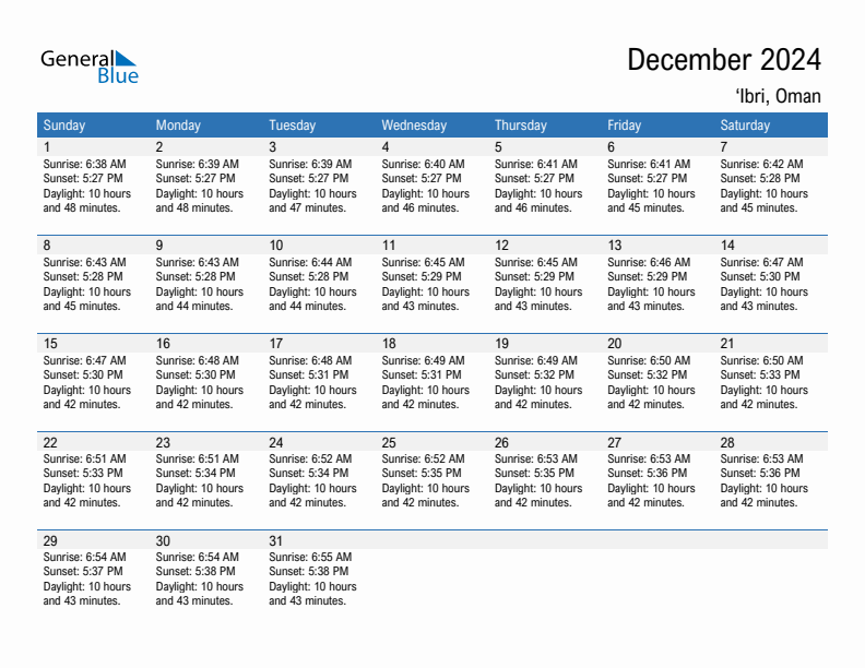 'Ibri December 2024 sunrise and sunset calendar in PDF, Excel, and Word