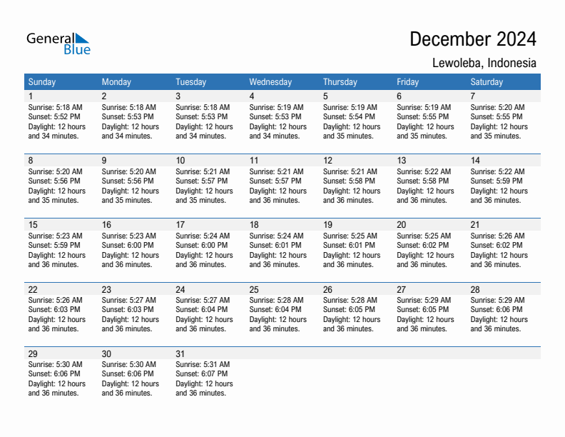 Lewoleba December 2024 sunrise and sunset calendar in PDF, Excel, and Word