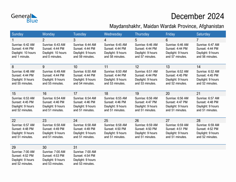 Maydanshakhr December 2024 sunrise and sunset calendar in PDF, Excel, and Word