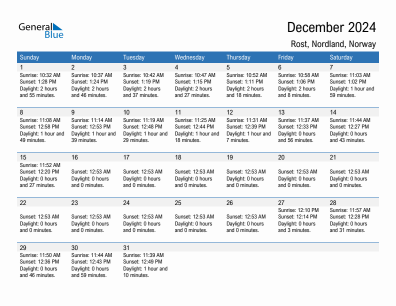 Rost December 2024 sunrise and sunset calendar in PDF, Excel, and Word