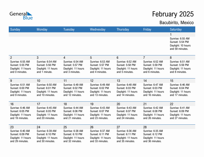 Bacubirito February 2025 sunrise and sunset calendar in PDF, Excel, and Word