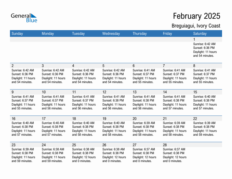 Breguiagui February 2025 sunrise and sunset calendar in PDF, Excel, and Word