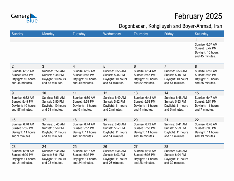 Dogonbadan February 2025 sunrise and sunset calendar in PDF, Excel, and Word