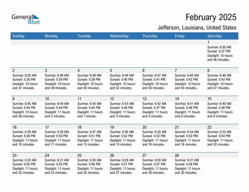 Jefferson February 2025 sunrise and sunset calendar in PDF, Excel, and Word