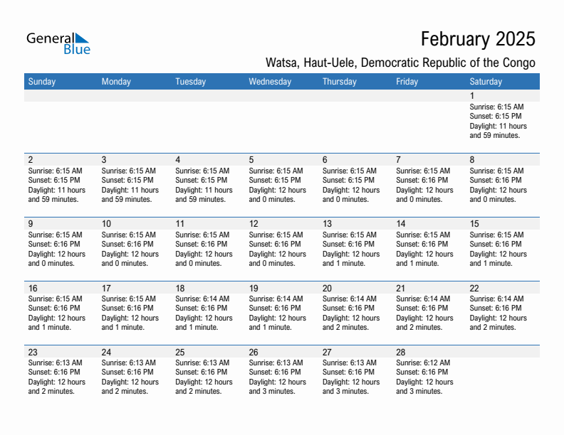 Watsa February 2025 sunrise and sunset calendar in PDF, Excel, and Word