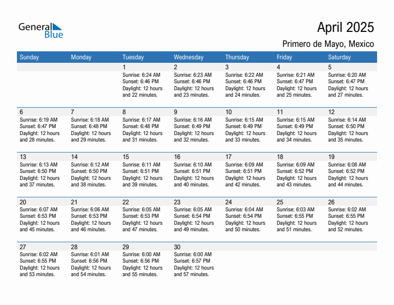 Primero de Mayo April 2025 sunrise and sunset calendar in PDF, Excel, and Word