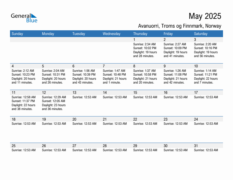 Avanuorri May 2025 sunrise and sunset calendar in PDF, Excel, and Word