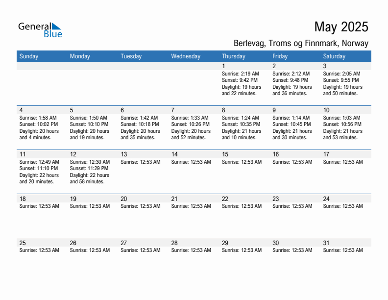 Berlevag May 2025 sunrise and sunset calendar in PDF, Excel, and Word