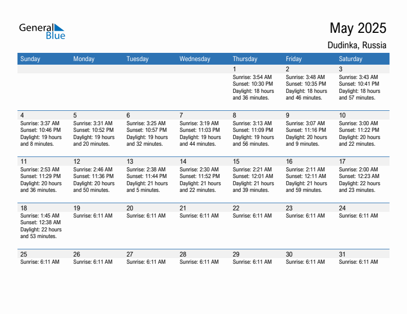 Dudinka May 2025 sunrise and sunset calendar in PDF, Excel, and Word