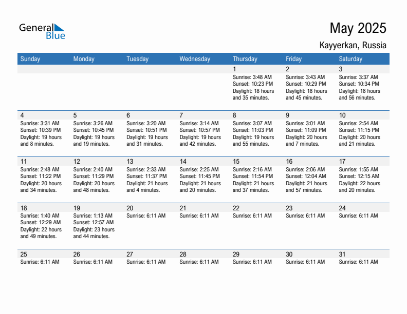 Kayyerkan May 2025 sunrise and sunset calendar in PDF, Excel, and Word