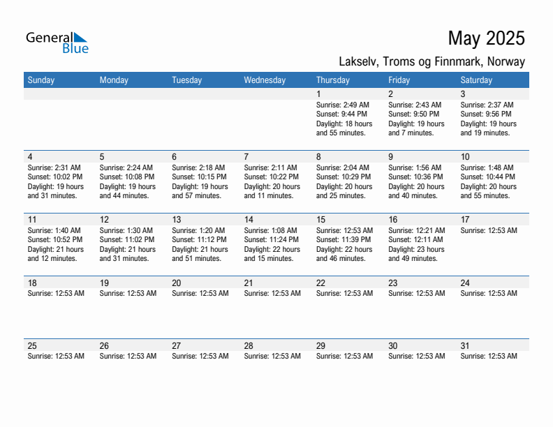 Lakselv May 2025 sunrise and sunset calendar in PDF, Excel, and Word