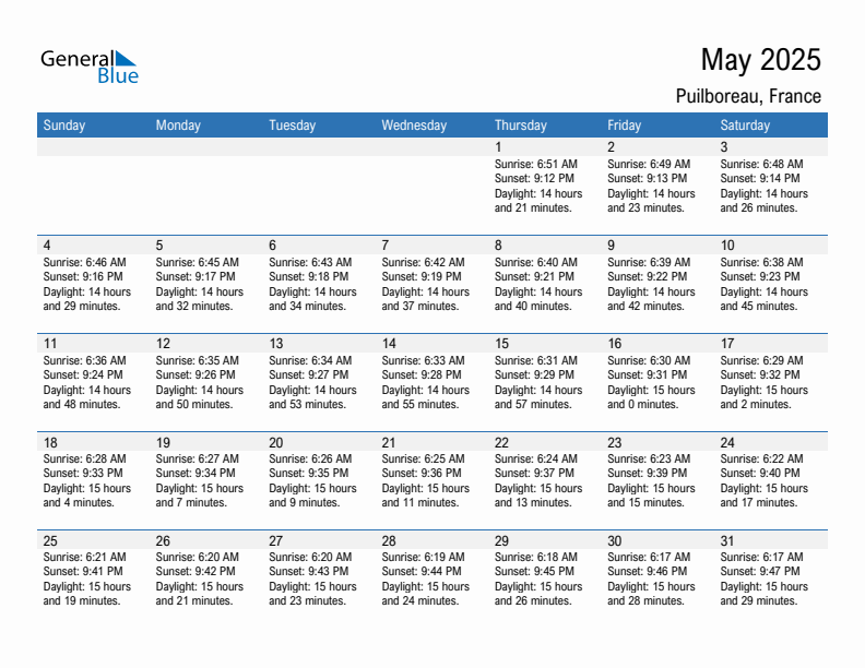 Puilboreau May 2025 sunrise and sunset calendar in PDF, Excel, and Word