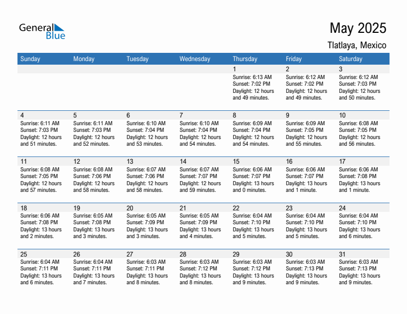 Tlatlaya May 2025 sunrise and sunset calendar in PDF, Excel, and Word