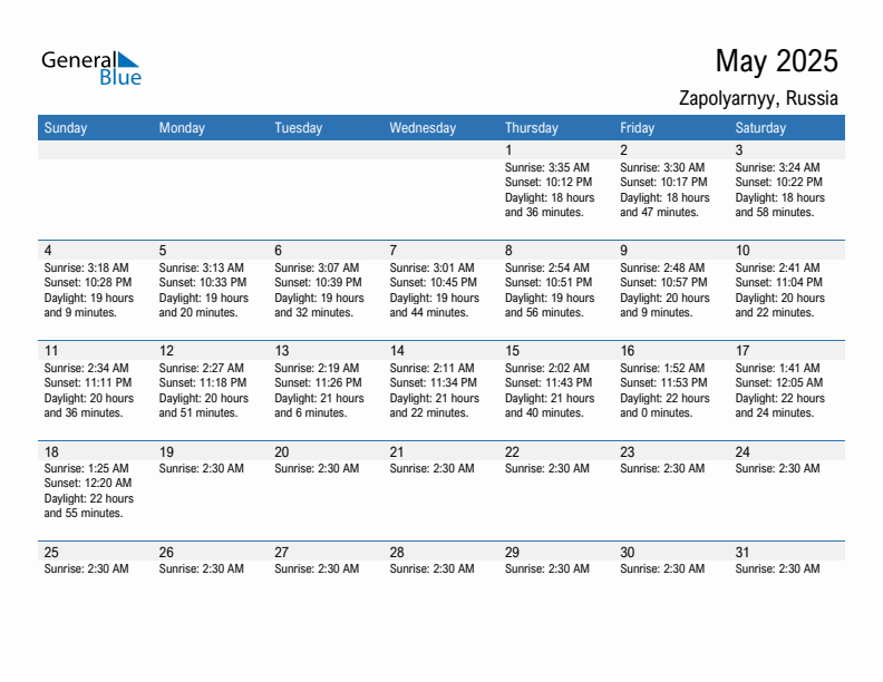 Zapolyarnyy May 2025 sunrise and sunset calendar in PDF, Excel, and Word