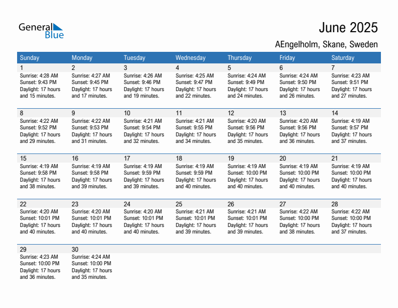 AEngelholm June 2025 sunrise and sunset calendar in PDF, Excel, and Word